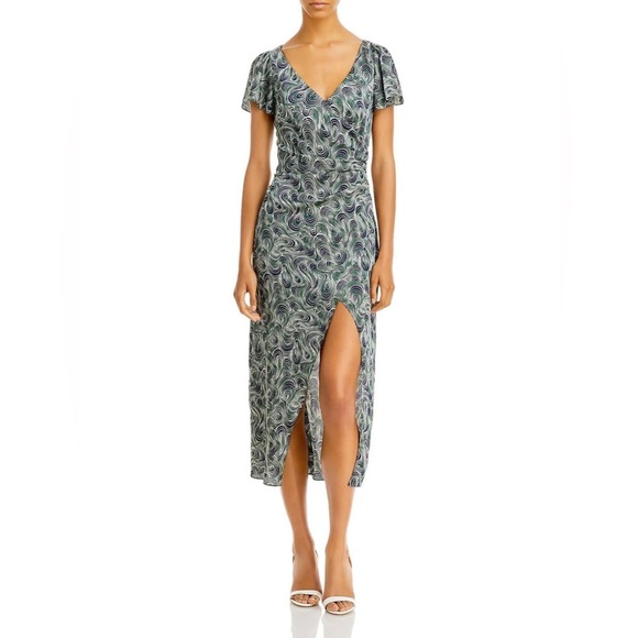 cinq a sept Dresses & Skirts - Cinq a Sept Green Sheath Midi Dress with Flutter Sleeves
